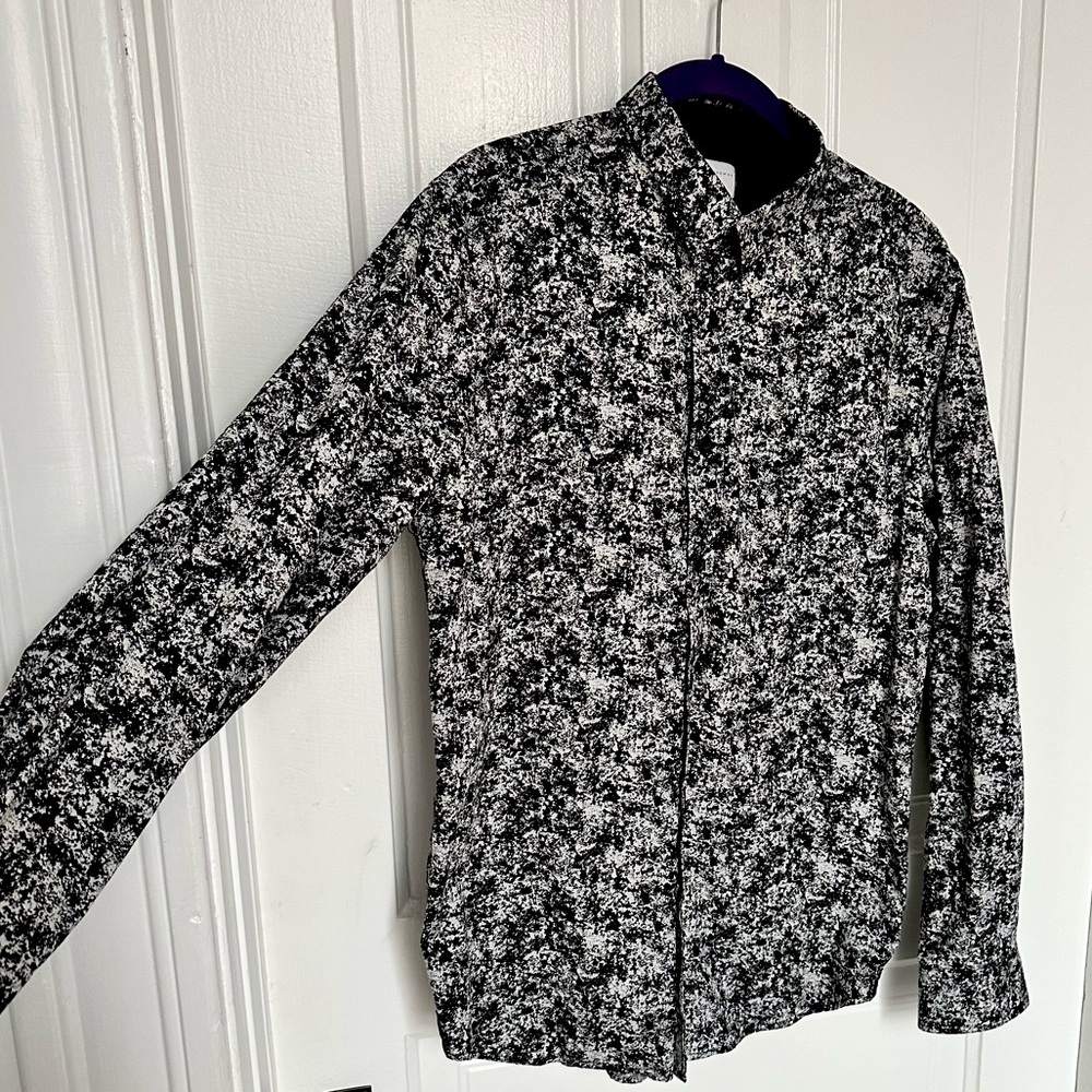 Selected Homme identity black & white marbled stone print slim button down 41 M